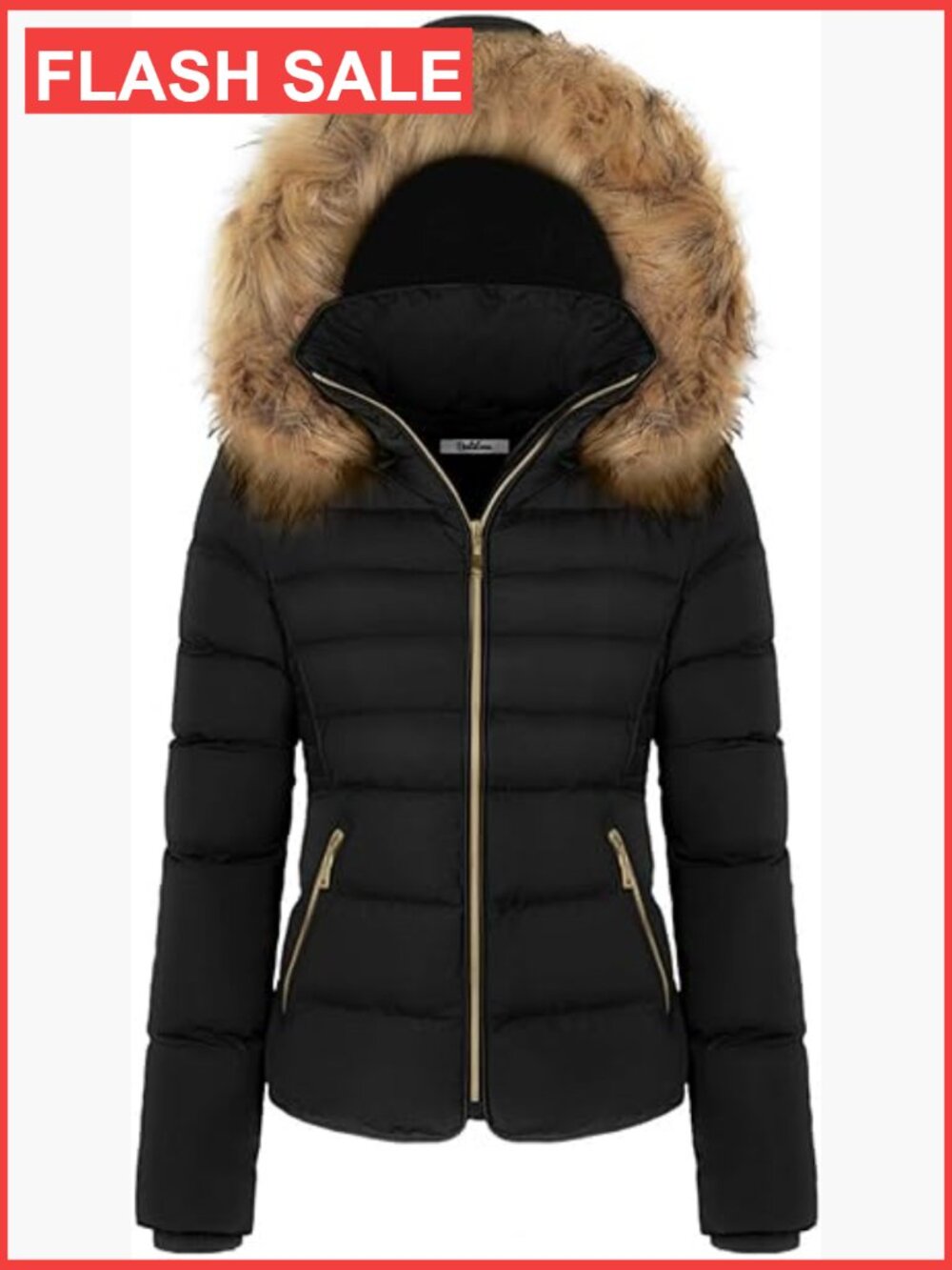 Fur Hooded Quilted Puffer Jacket with Fleece Lining